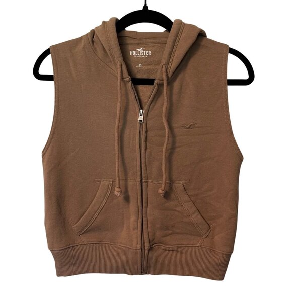 Hollister Sleeveless Zip-Up Hoodie Vest Brown XS - Picture 1 of 4